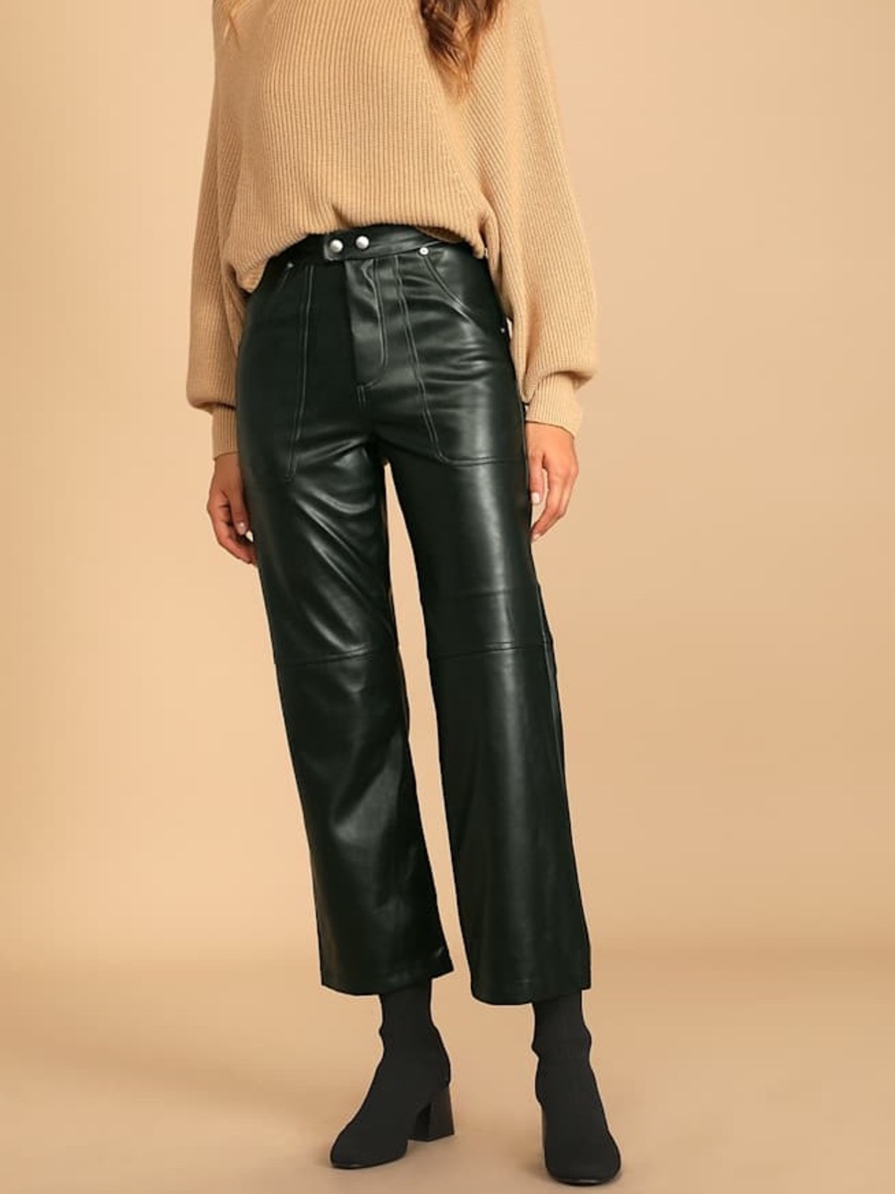BlankNYC 27 Dark Green Vegan Leather Straight Leg Pants